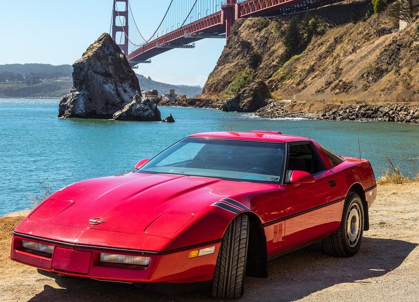 Red Corvette Near Golden Gate Bridge