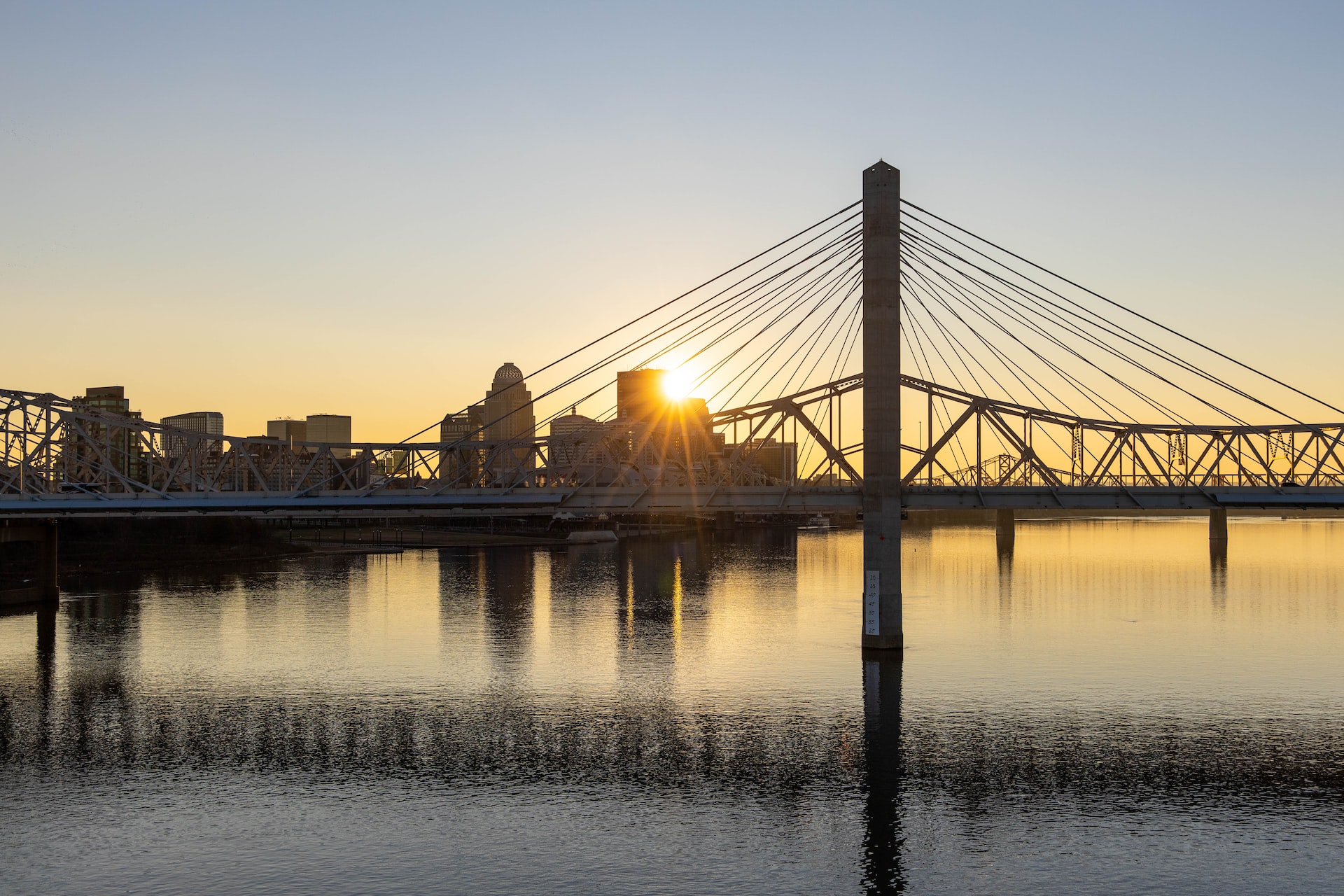 Sunset over downtown Louisville, Kentucky as seen from the Ohio River | Veteran Car Donations