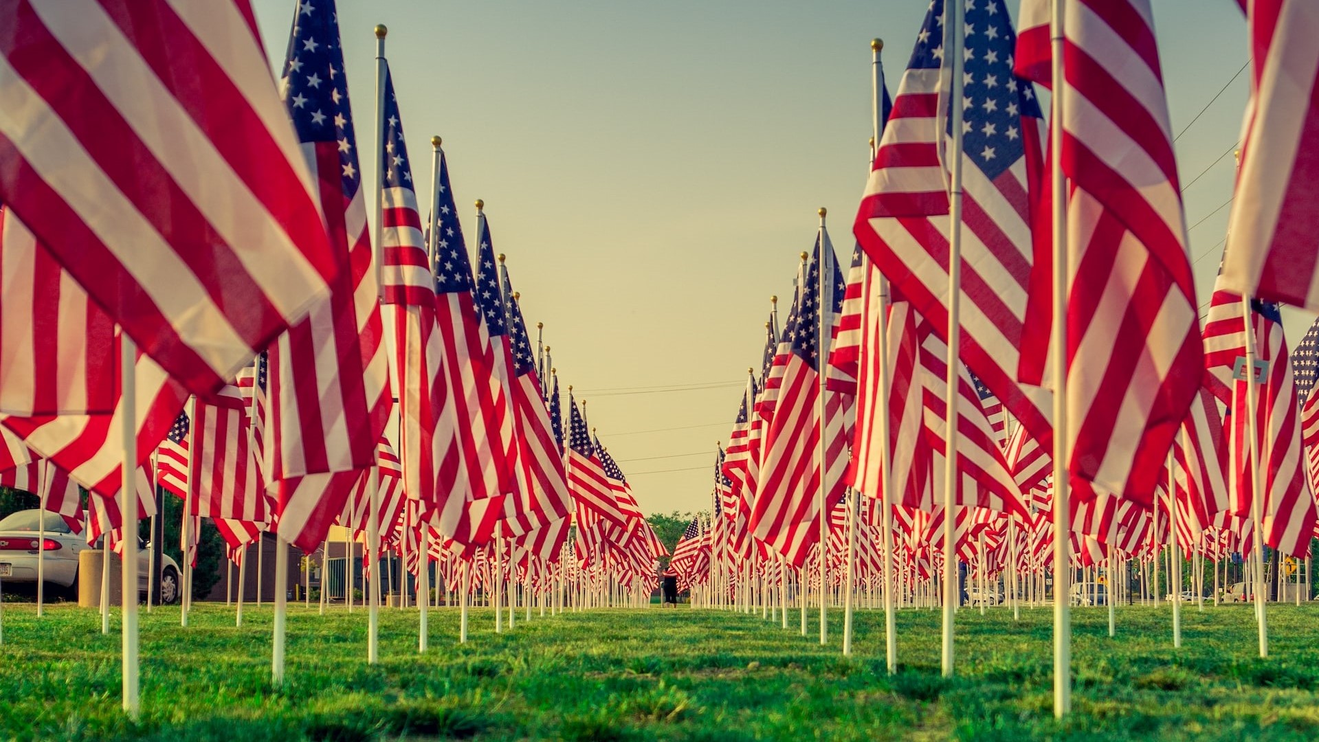 A field of US flags | Veteran Car Donations