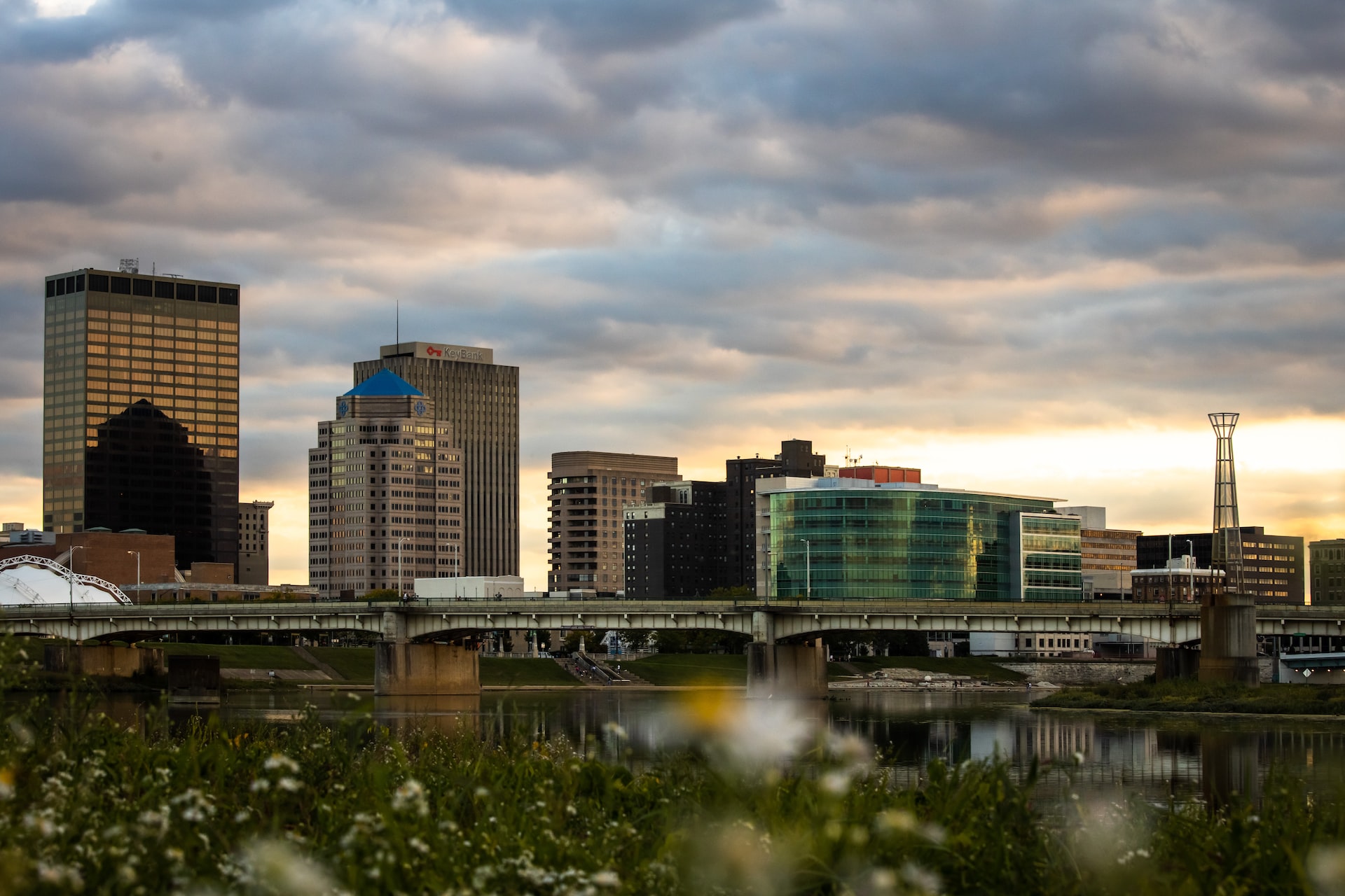 Dayton Ohio skyline taken at sunset from Deeds Point Metropark in September, 2020 | Veteran Car Donations