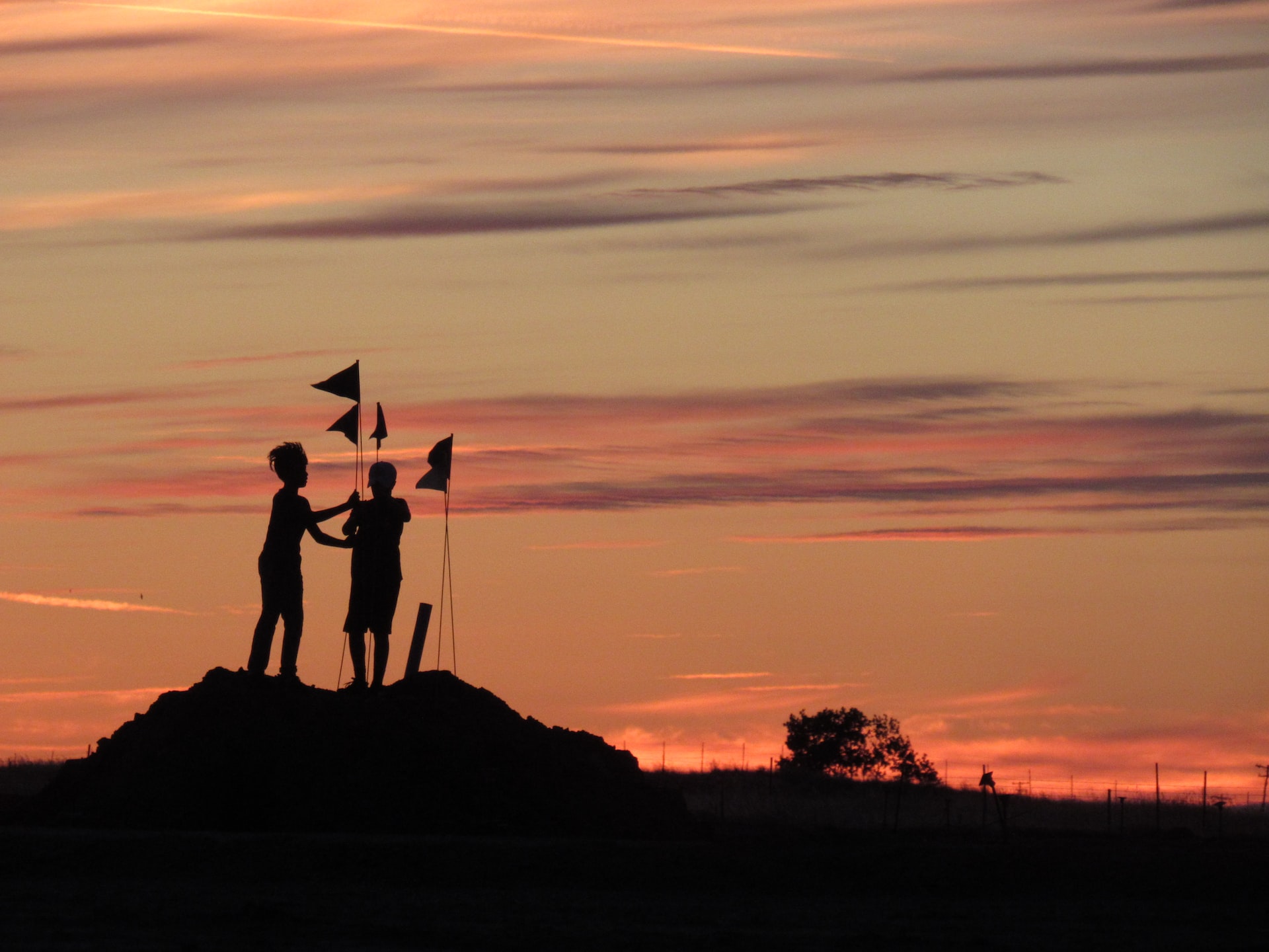 Sillhouette with flags during sunset | Veteran Car Donations