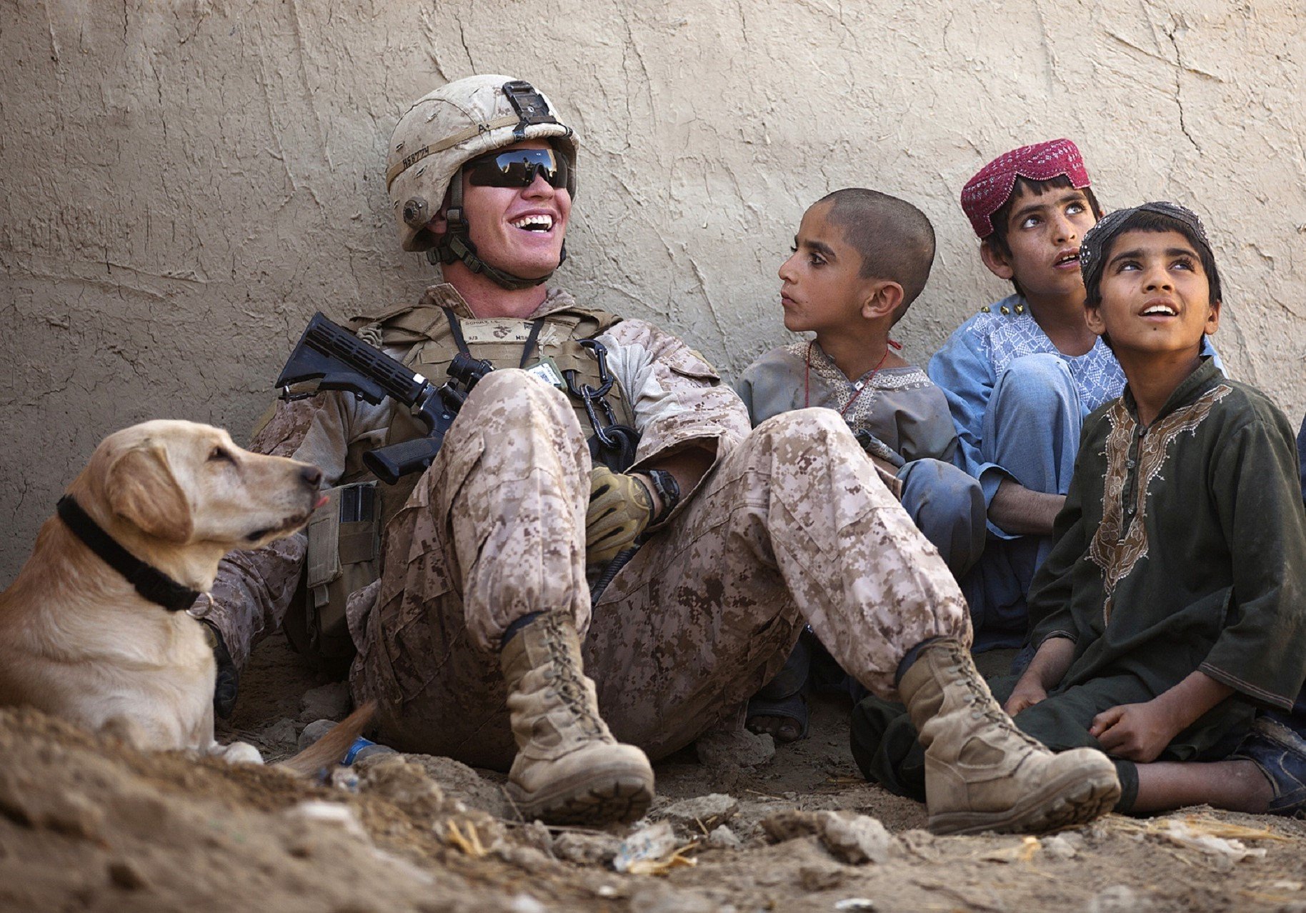 Soldier and kids