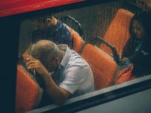 Stressed Man in a Bus