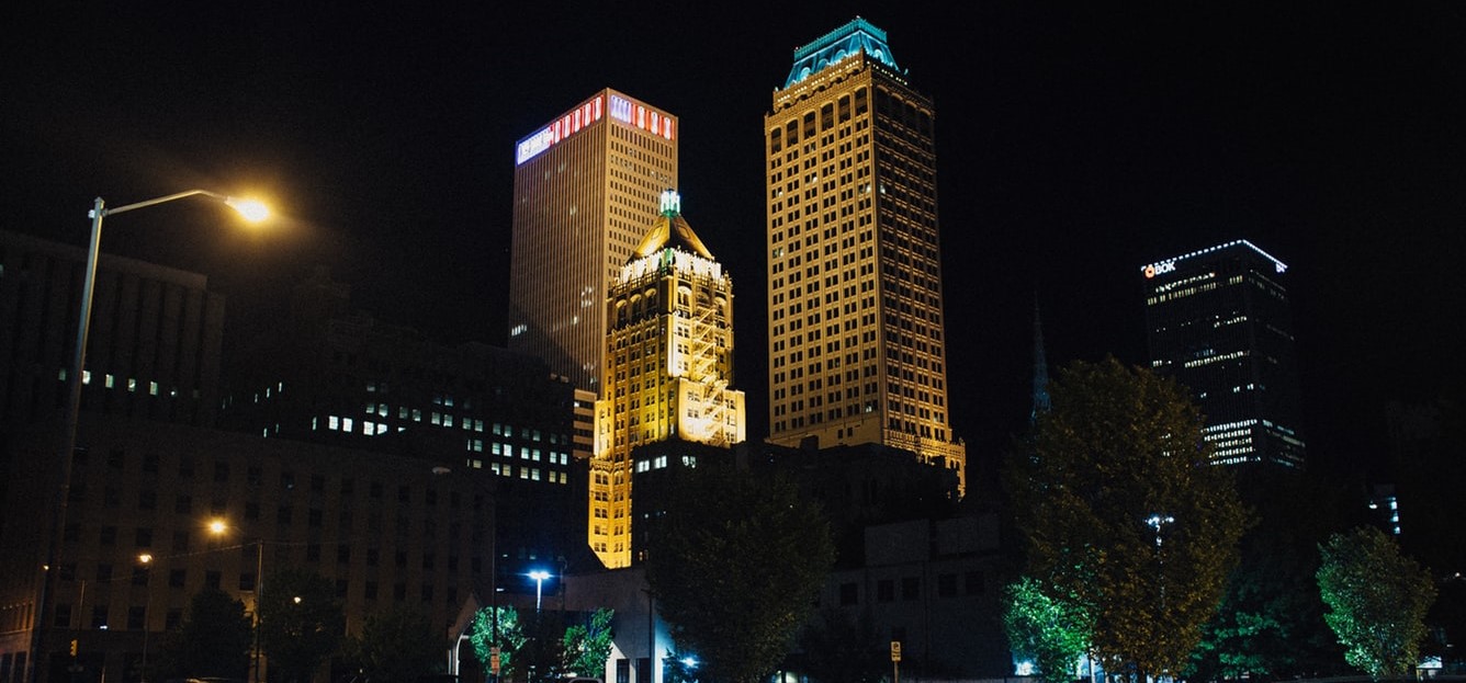 Tulsa, Oklahoma at Night Veteran Car Donations.