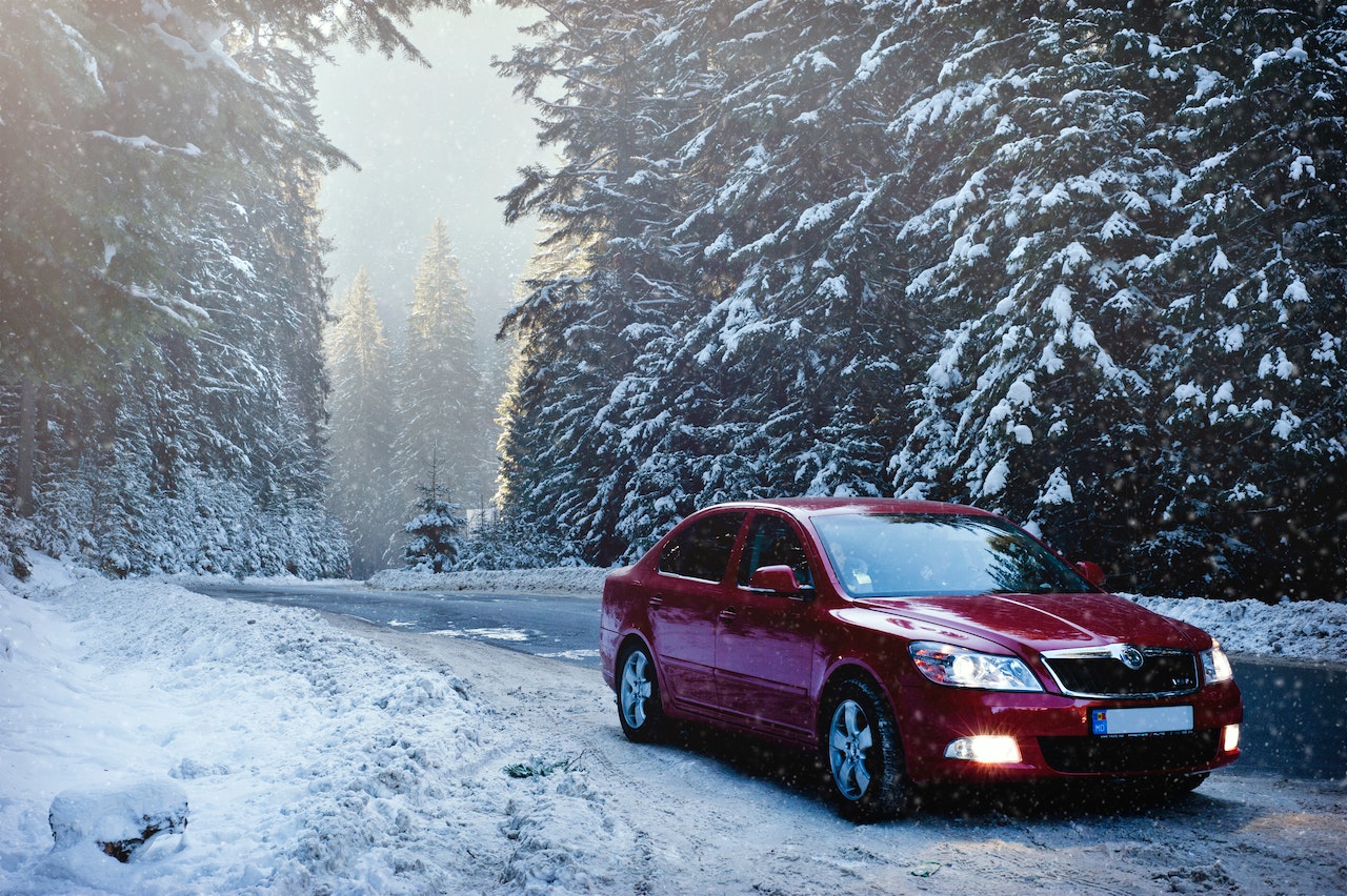 Red Sedan in the Middle of Forest | Veteran Car Donations
