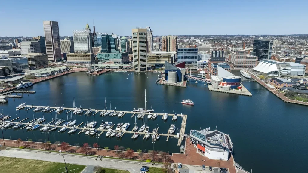Marina and skyline in Baltimore, Maryland