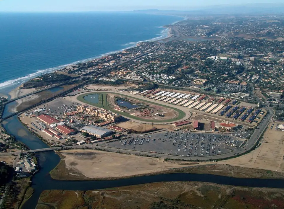 Del Mar, California. The horse race track and fairgrounds. Pacific Ocean