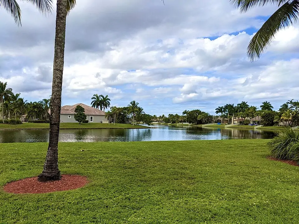 Waterway view with city skyline in Pembroke Pines, Florida