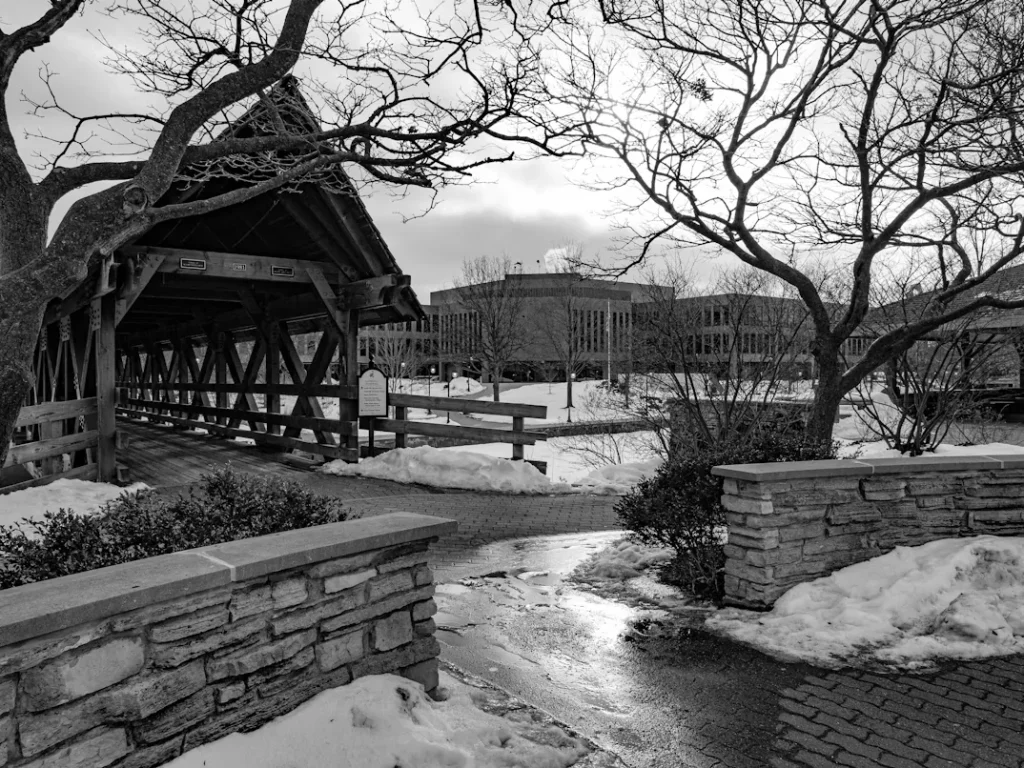 A bridge over a river in Naperville, Illinois