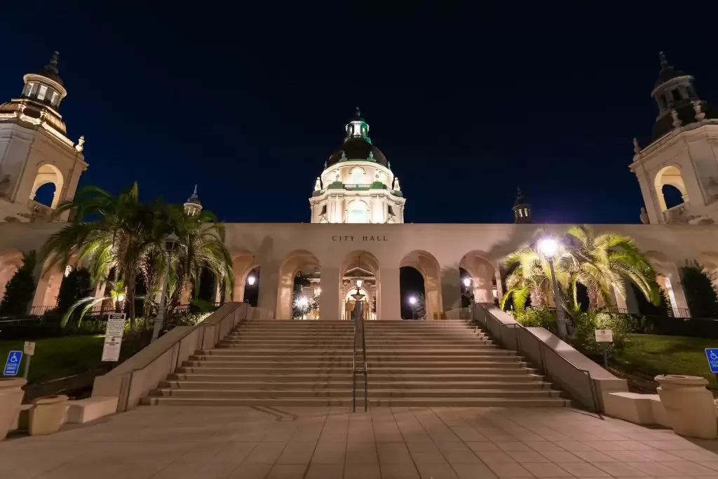 Pasadena City Hall at night in Pasadena, Texas