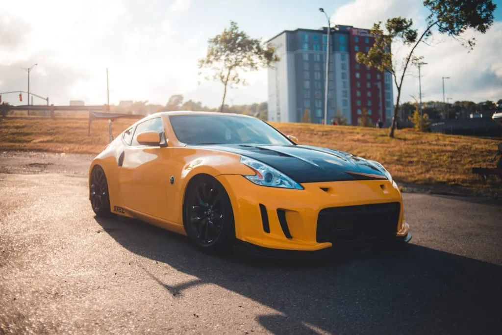 Fast, modern yellow car