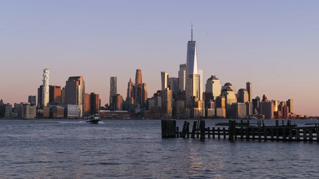 City skyline across the water in Hoboken, New Jersey