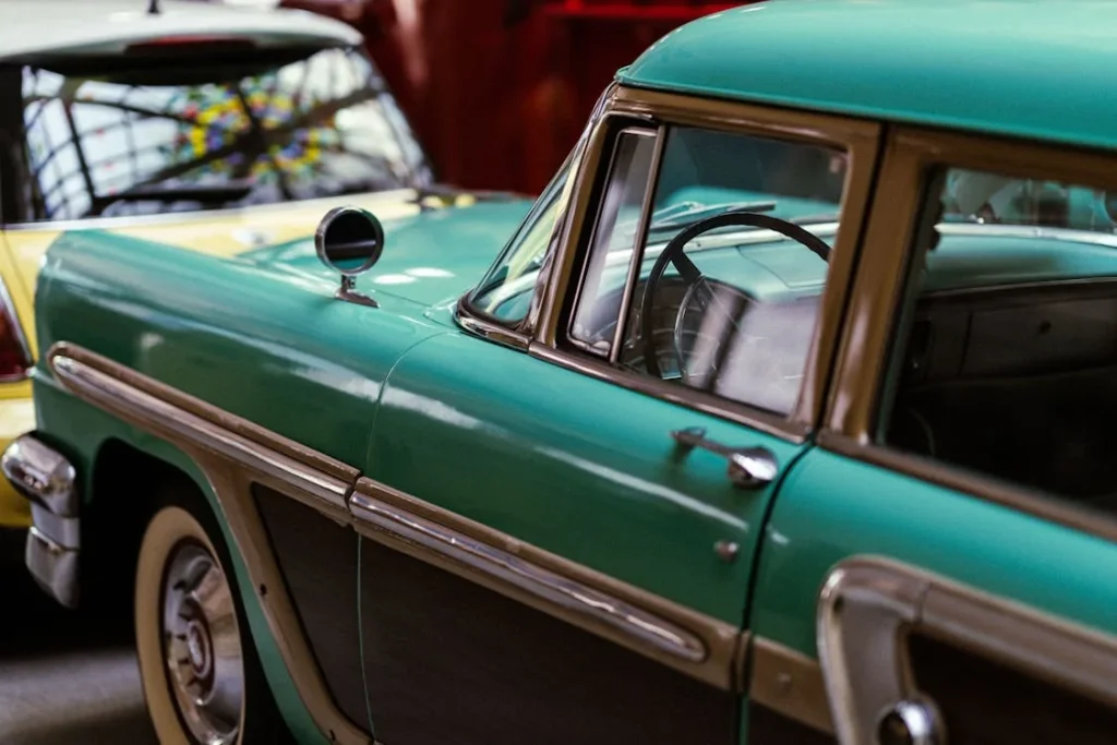 Close-up of a classic car at a car show