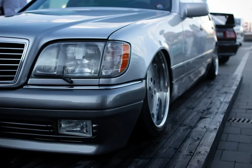 Close-up of a classic car parked