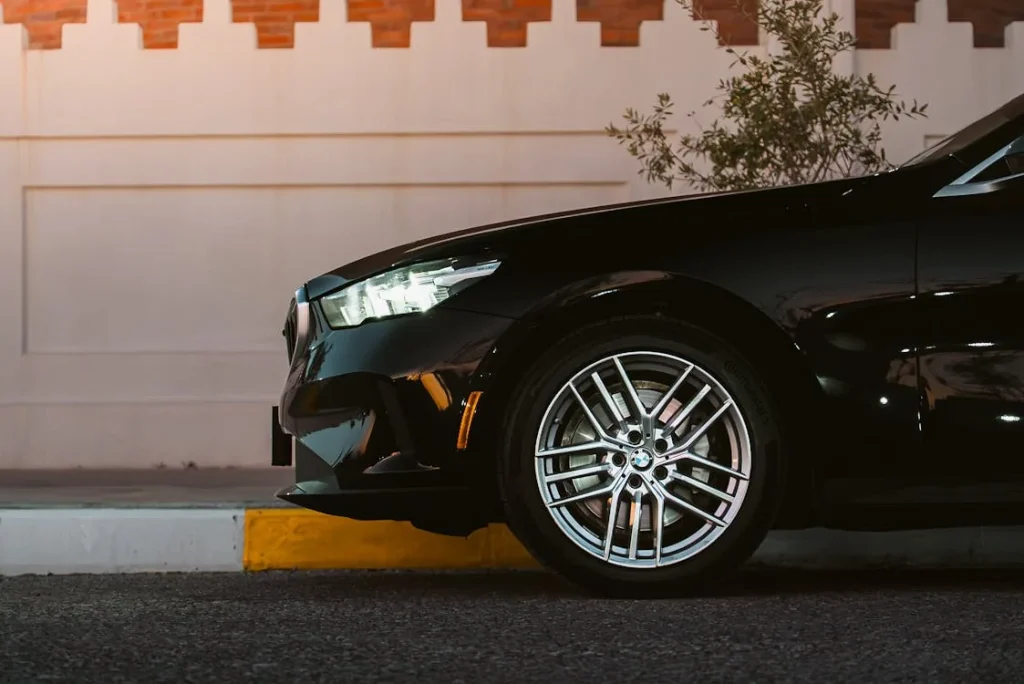 Close-up of luxury car front wheel