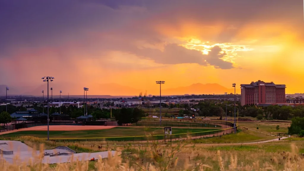 Green grass field during sunset in Westminster, Colorado