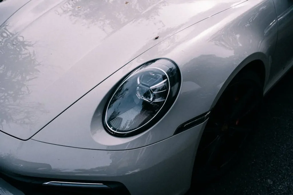 Close-up of a sleek modern car headlight
