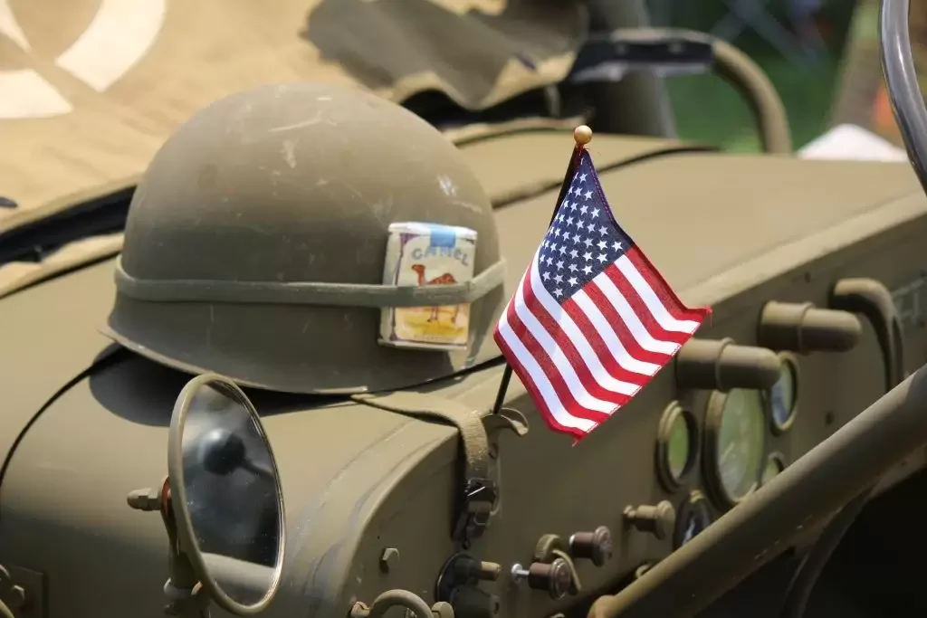 Helmet with American flag