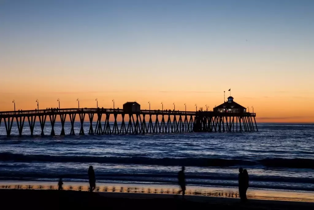 Silhouette of people on the beach at sunset in Imperial Beach, California
