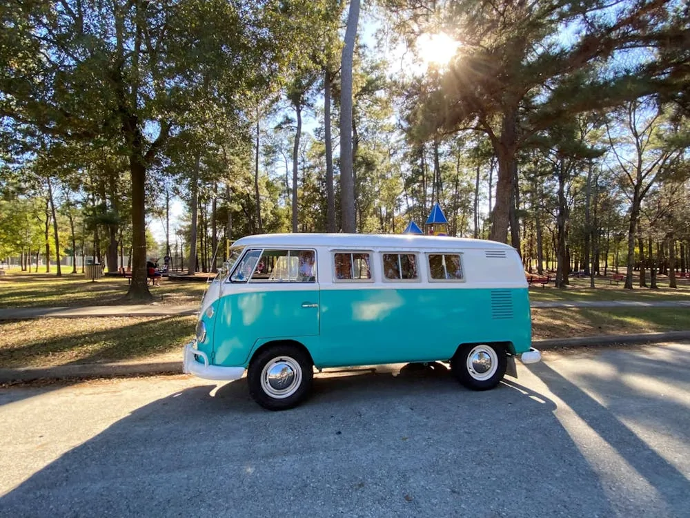 Vintage blue Volkswagen Samba