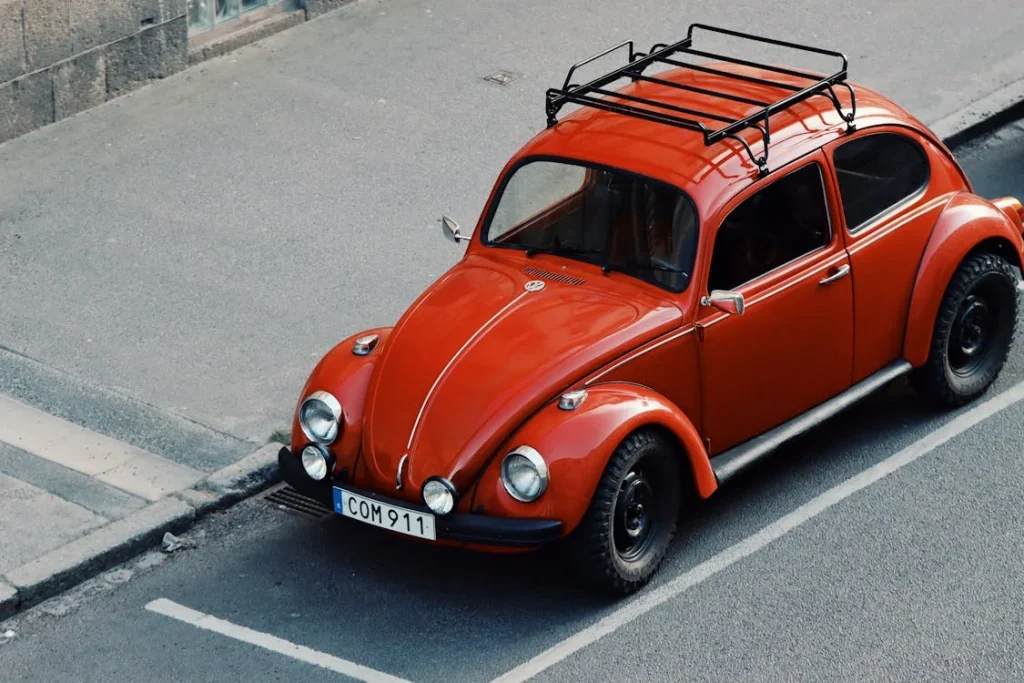Classic Volkswagen Beetle parked outdoors in a natural setting