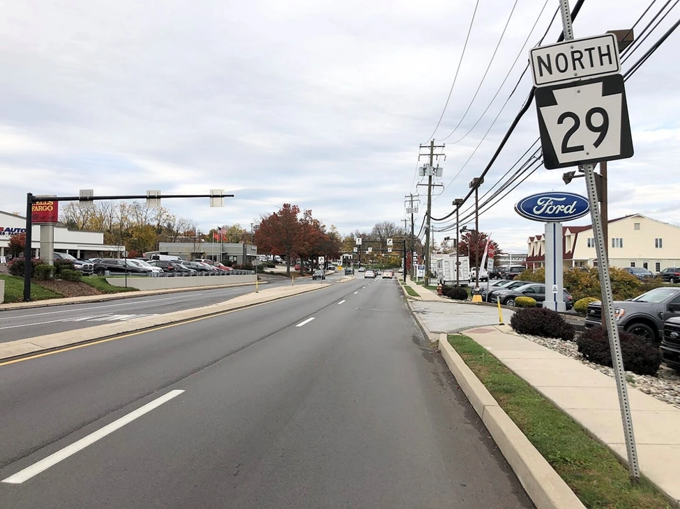 View north along Pennsylvania State Route 29 (Second Avenue) just north of Chestnut Street in Collegeville, Montgomery County, Pennsylvania