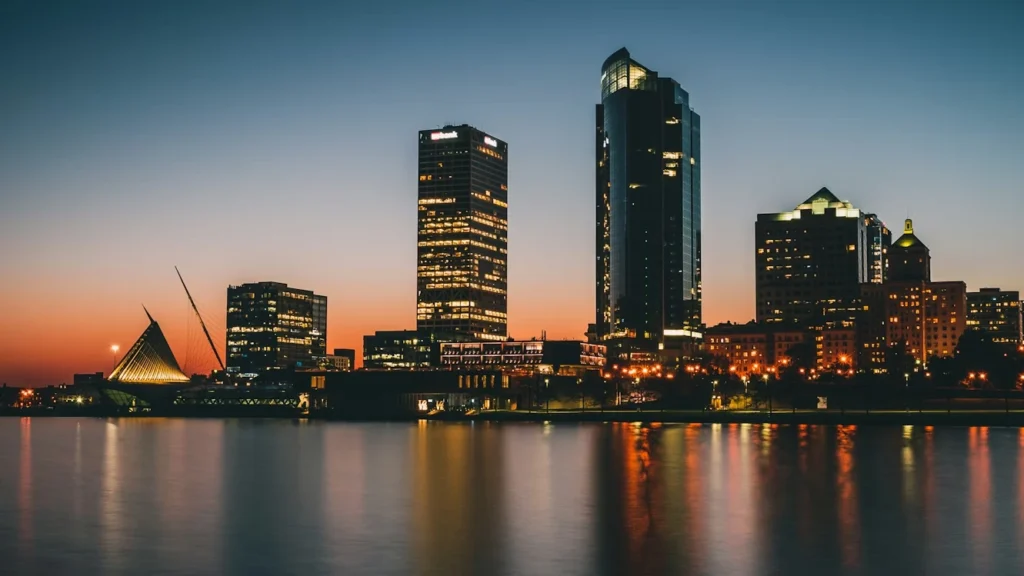 Cityscape during nighttime in Milwaukee, Wisconsin