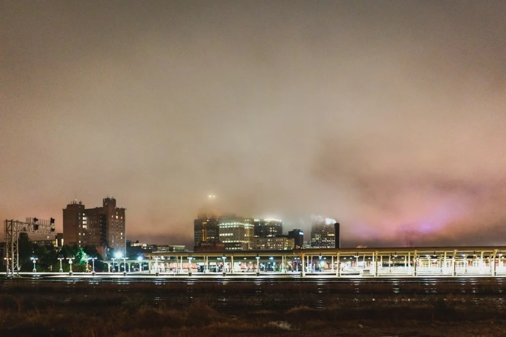 Cityscape under white sky in Greensboro, North Carolina