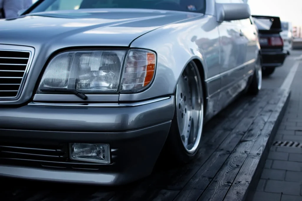 Close-up of a classic car parked