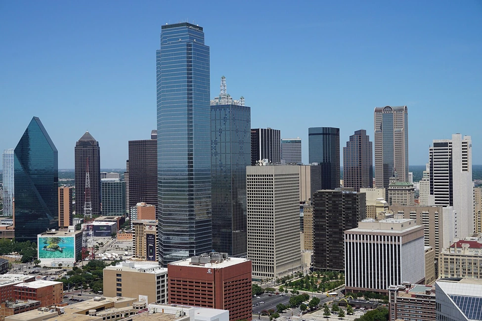 A view of the Dallas skyline from the GeO-Deck of Reunion Tower in Dallas, Texas (United States)