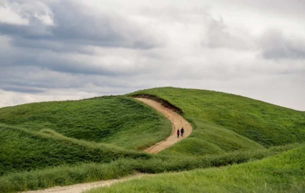 Morning hike on lush green hills in Loma Linda, California
